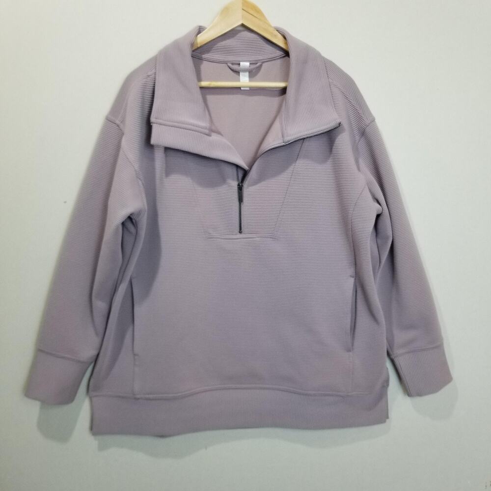Zella Sweatshirt Womens XL Purple Kickback Ottoman Half Zip Ribbed Pullover